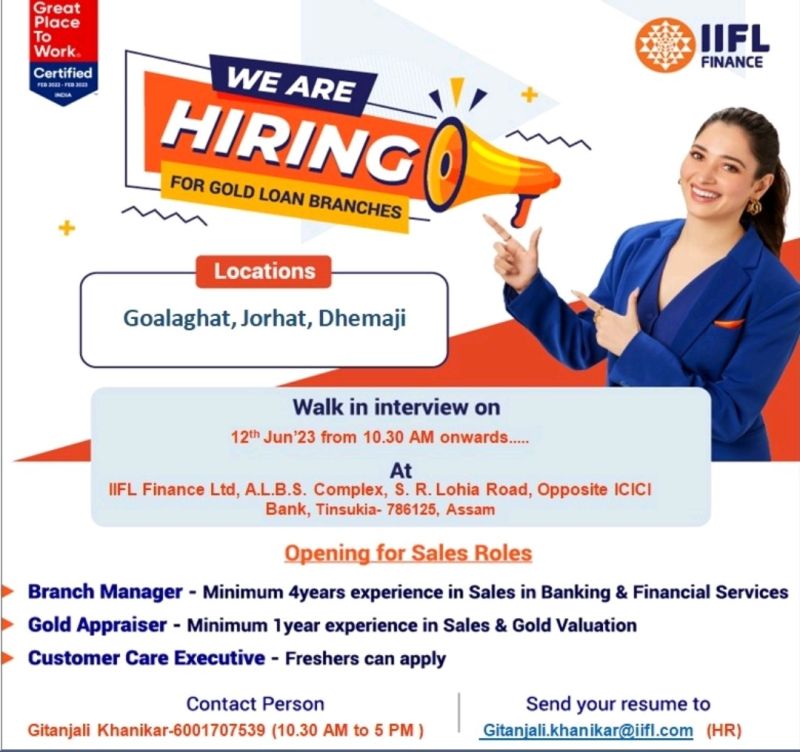 IIFL Finance – Exciting Sales Roles Available in Golaghat, Jorhat, and Dhemaji!