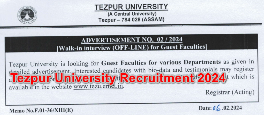 Tezpur University Recruitment 2024 Notification