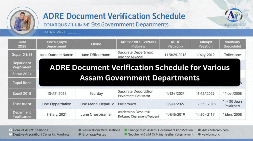 ADRE Document Verification Schedule for Various Assam Government Departments
