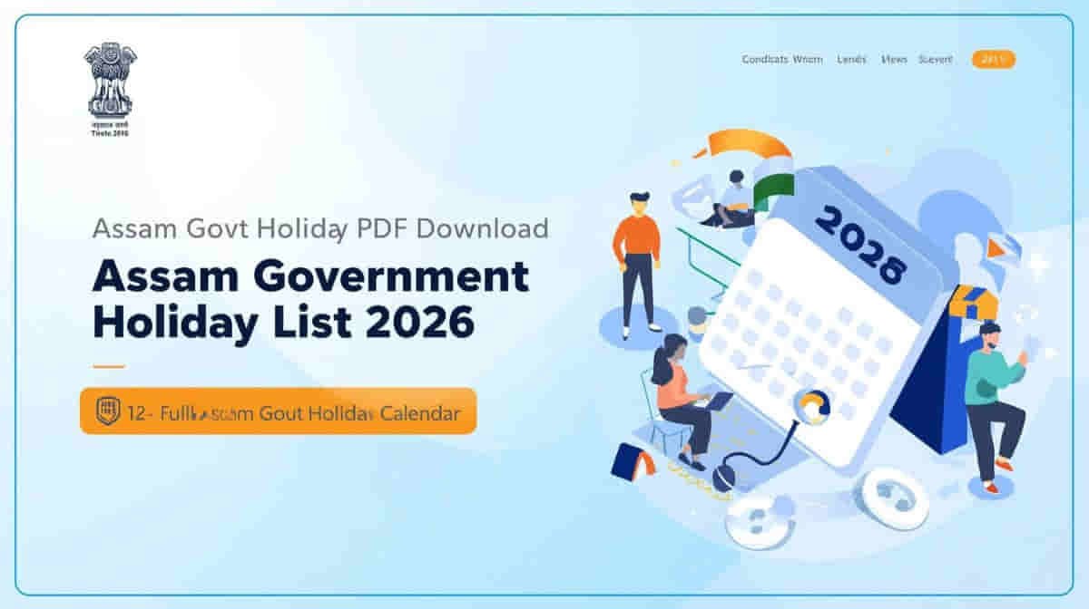 Assam Government Holiday List 2026 banner showing full public holiday calendar released by GAD Assam