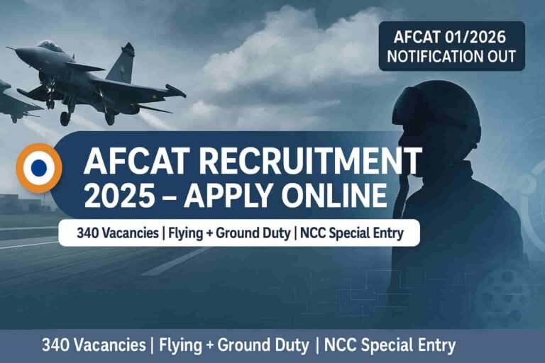 AFCAT Recruitment 2025 notification for Flying and Ground Duty Branches – Apply Online for 340 Indian Air Force vacancies
