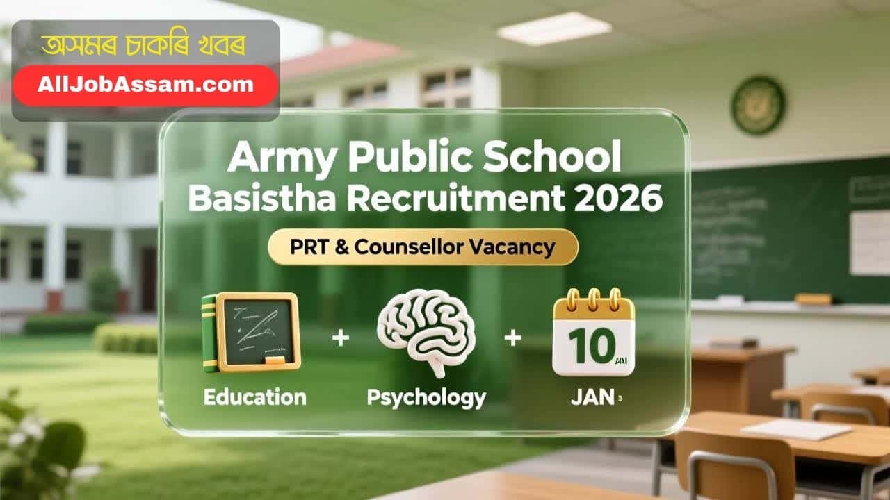 Army Public School Basistha Recruitment 2026 Notification for PRT and Counsellor Vacancy