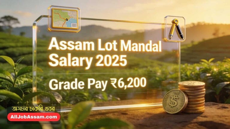 Assam Lot Mandal Salary Structure showing Pay Band and Grade Pay with Assam Map background.