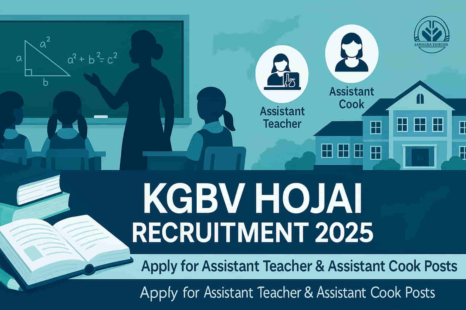 KGBV Hojai Recruitment 2025 banner showing vacancies for Full-Time Assistant Teacher in Mathematics and Science and Assistant Cook under Samagra Shiksha Assam