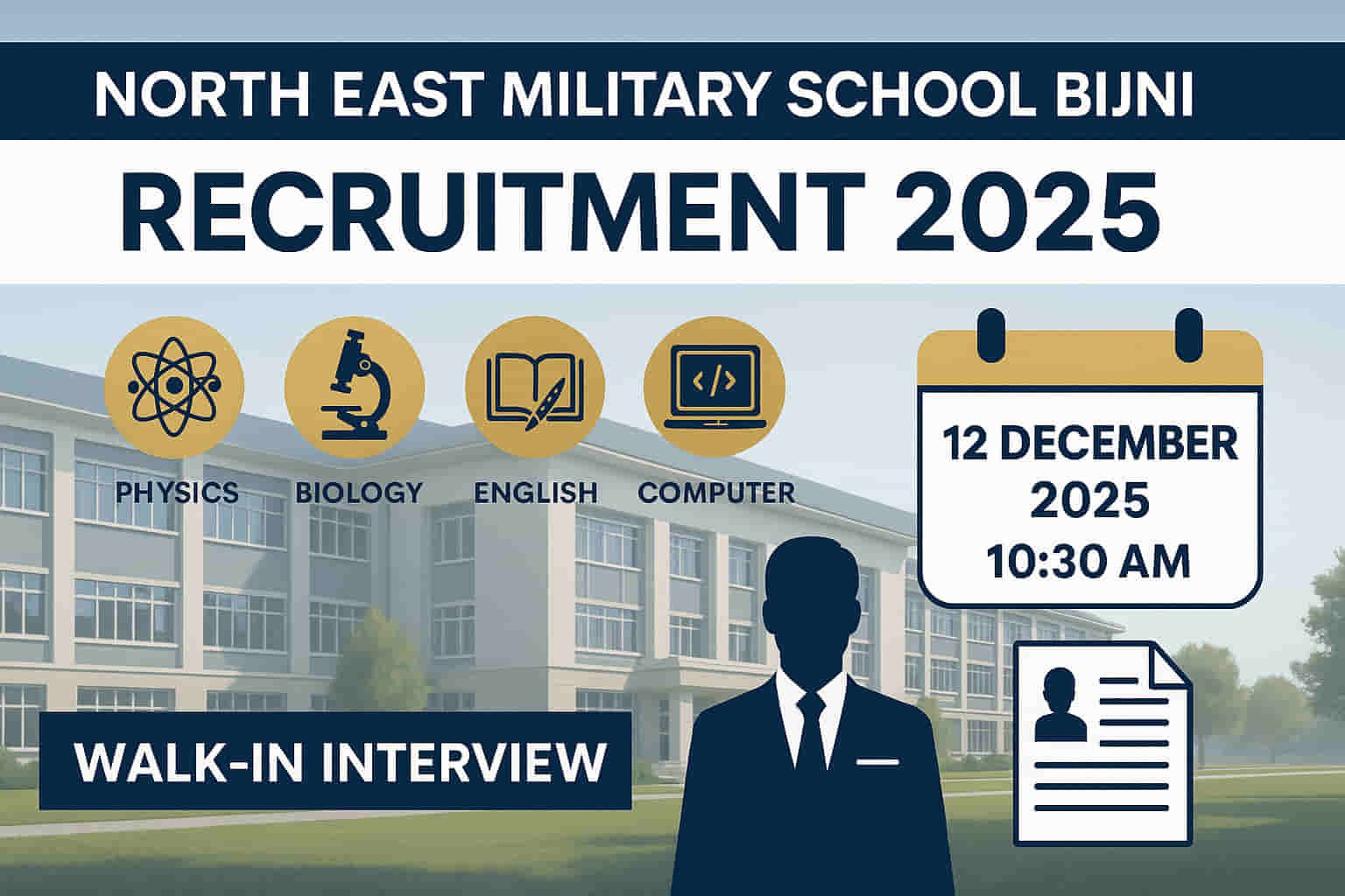 Walk-in-Interview at North East Military School Bijni for Physics, Biology, English, and Computer Teacher Recruitment 2025