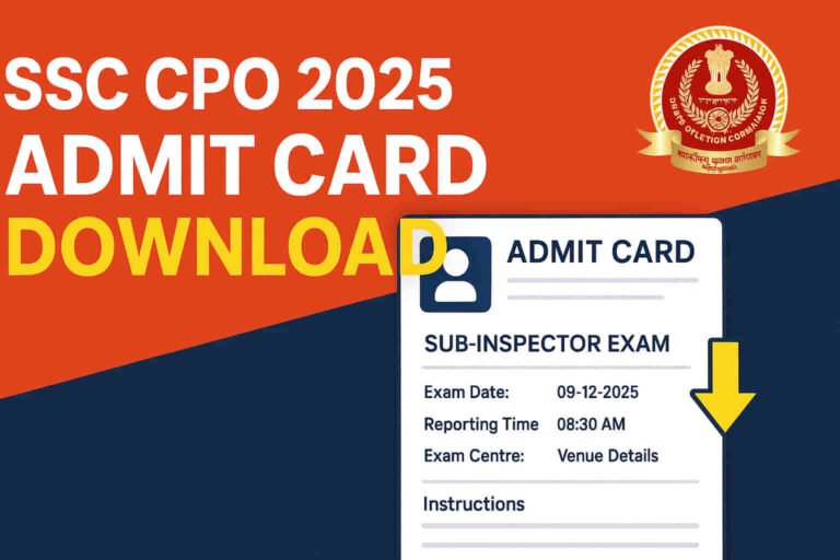 SSC CPO 2025 Admit Card Download – Sub Inspector Exam Hall Ticket, SSC official portal, exam date and instructions visuals