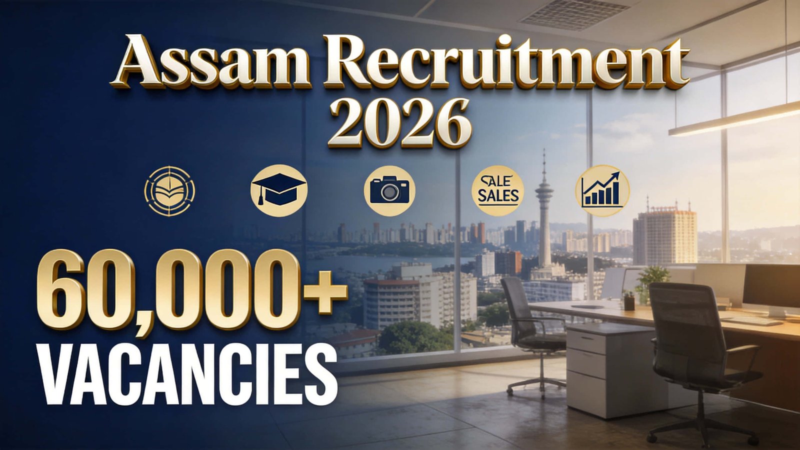 Official recruitment banner for 60,000 job vacancies in Assam including NERITS, Teaching, and Media