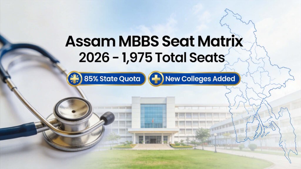 Assam MBBS Seat Matrix 2026 showing total 1975 seats across government medical colleges including AIIMS Guwahati and GMC