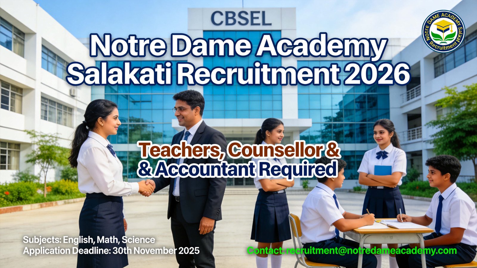 Notre Dame Academy Salakati Recruitment 2026 for Teachers, Counsellor ...