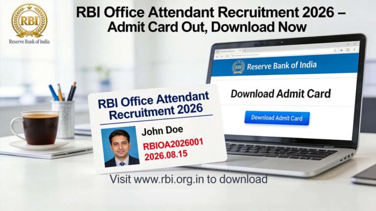 RBI Office Attendant Recruitment 2026 admit card download for 572 vacancies exam date 28 Feb and 01 March 2026