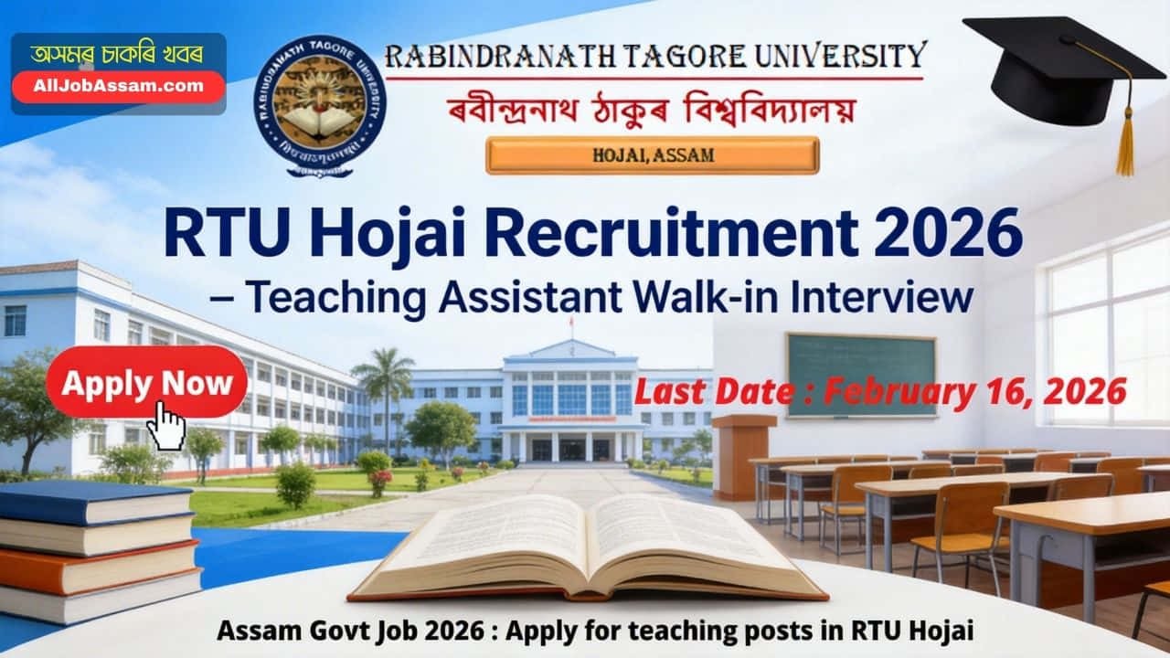 Rabindranath Tagore University Hojai Teaching Assistant recruitment 2026 notification