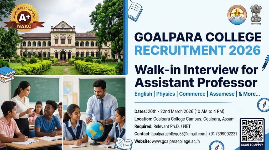 Goalpara College Recruitment 2026 Assistant Professor Vacancy