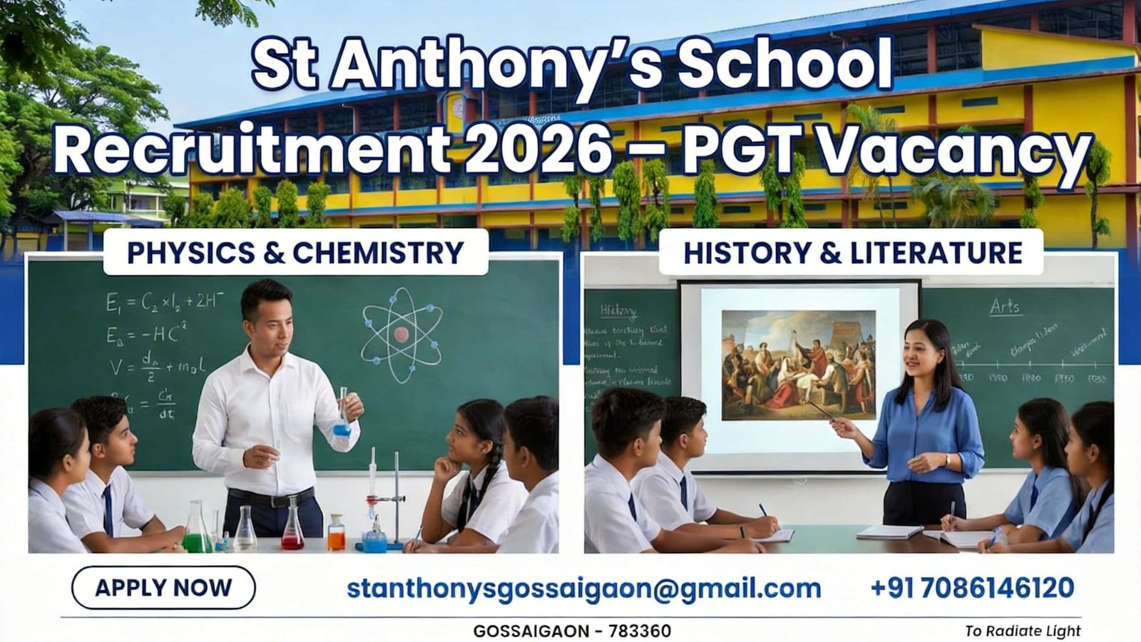 St Anthony School Recruitment 2026 PGT Vacancy