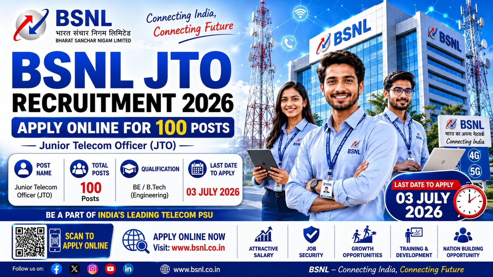 BSNL Junior Telecom Officer Recruitment 2026 Notification