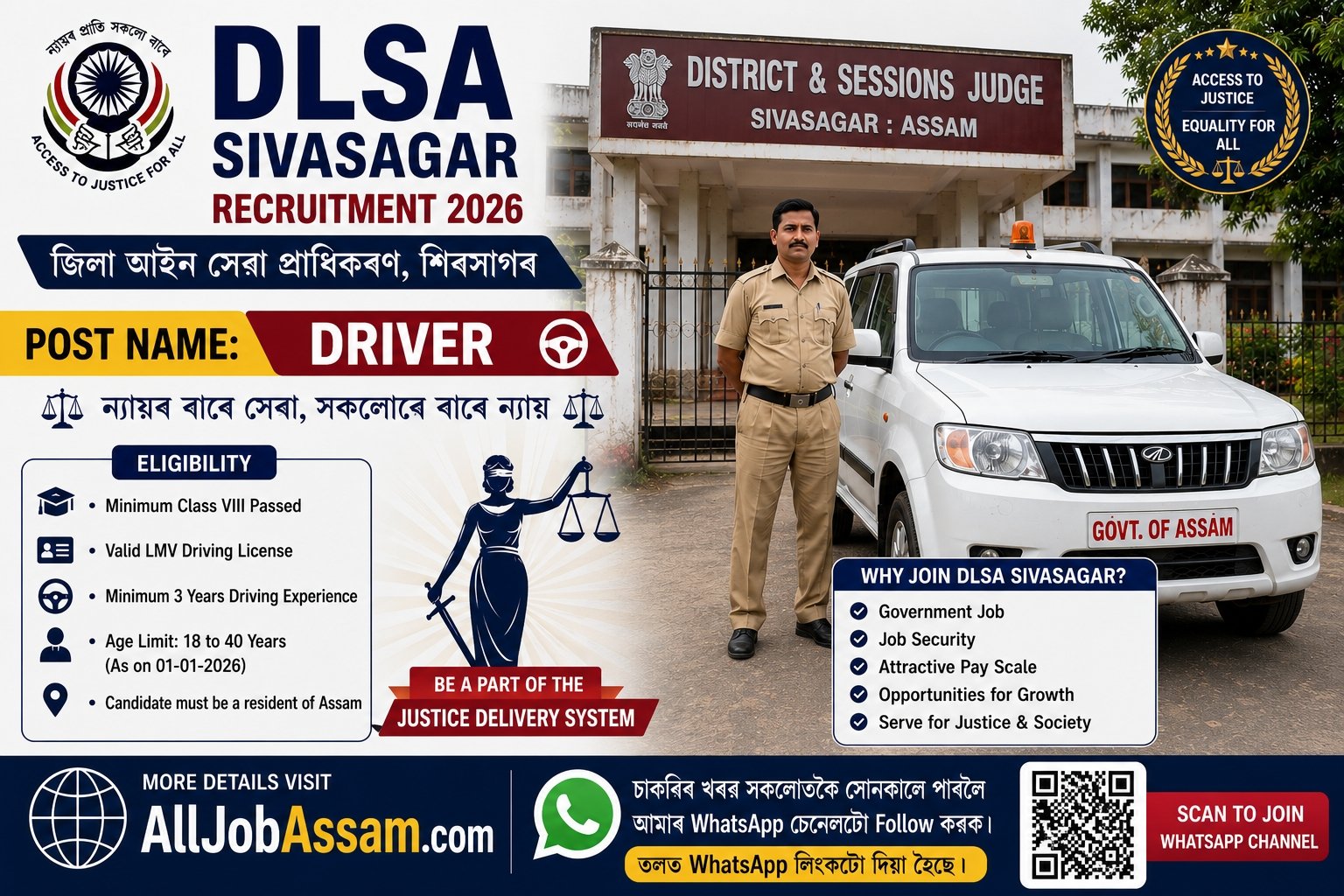 DLSA Sivasagar Recruitment 2026 Notification for Driver Posr