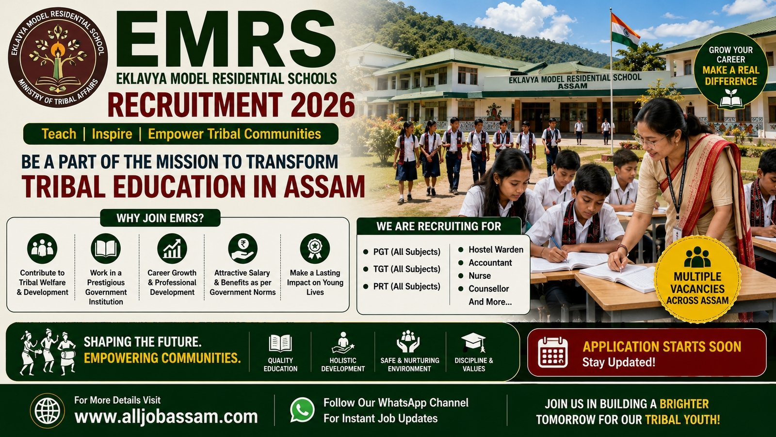 Apply for EMRS TGT and PGT faculty vacancies in Assam