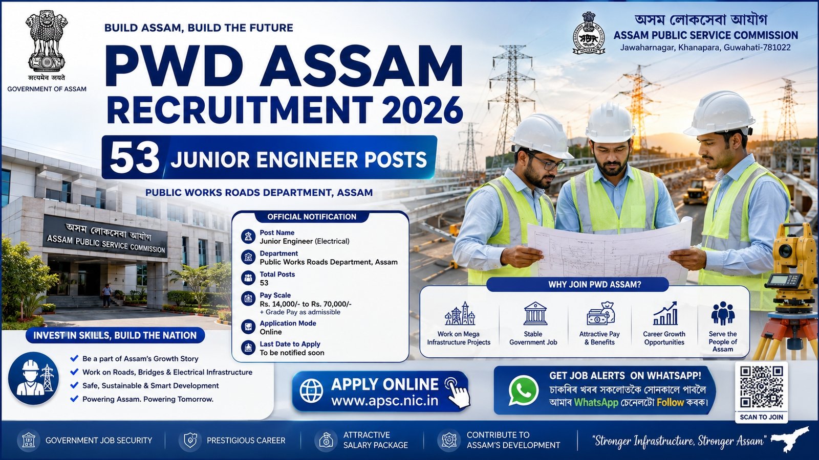 PWD Assam Recruitment 2026 Junior Engineer Electrical Vacancy Notification