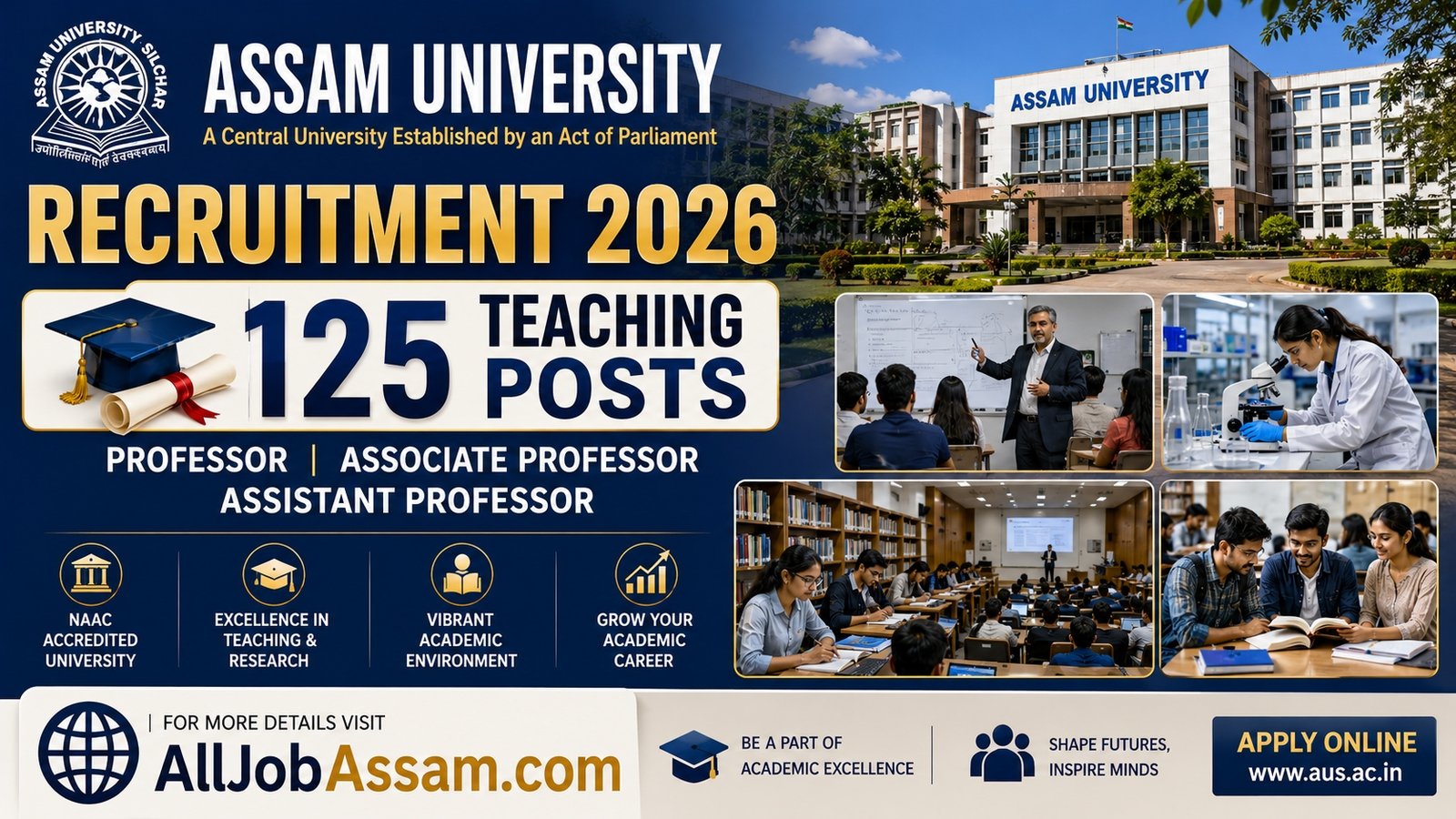 Assam University Recruitment 2026 for Professor Associate Professor and Assistant Professor posts