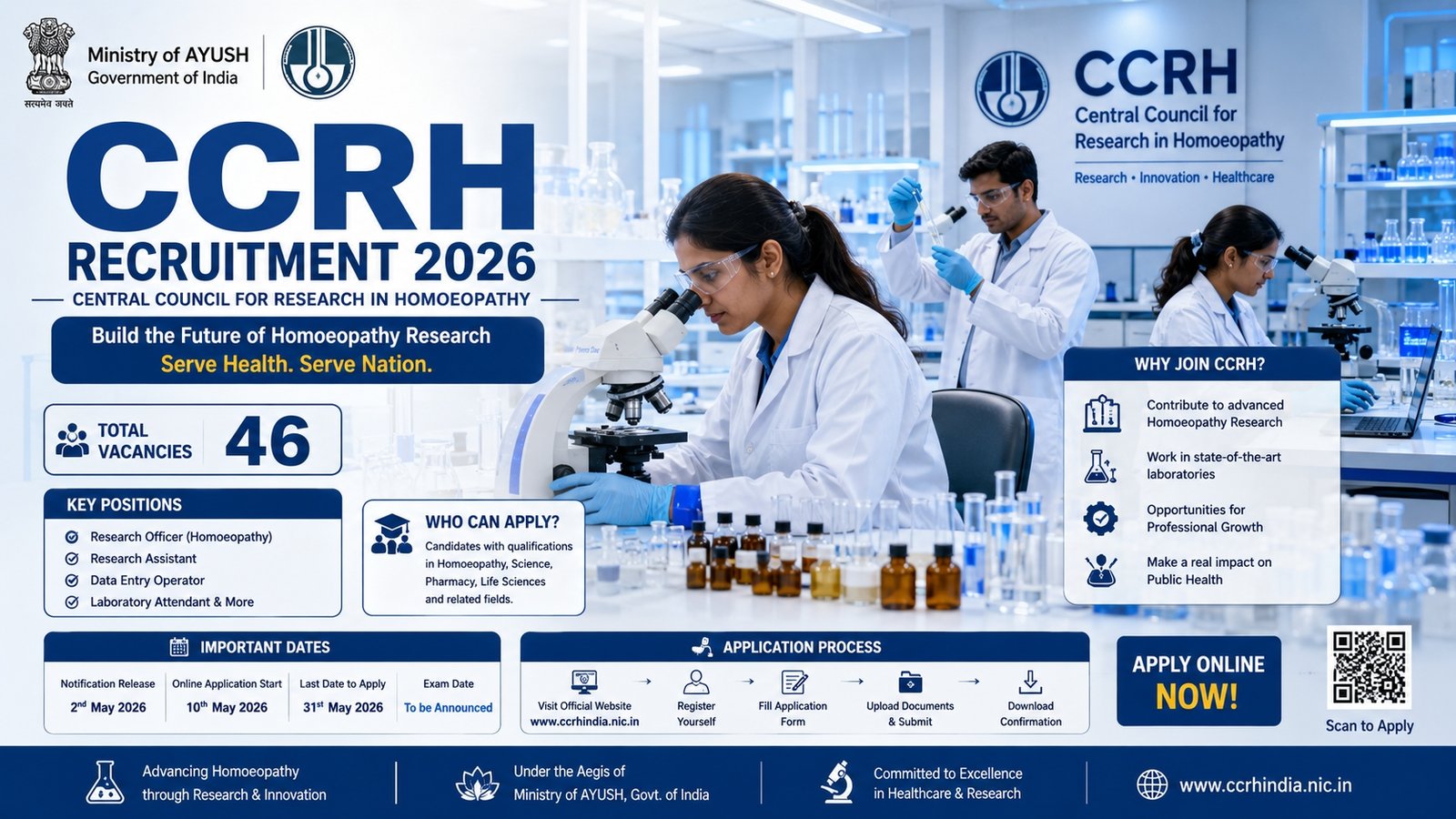 CCRH Guwahati Recruitment 2026 for 46 Research Associate SRF and JRF Vacancies