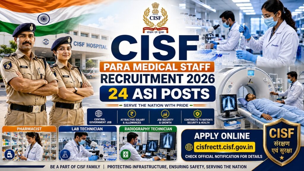 CISF Para Medical Staff Recruitment 2026 notification for 24 ASI posts