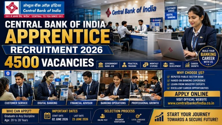 Central Bank of India Apprentice Recruitment 2026 for 4500 vacancies