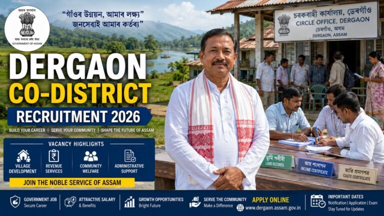 Dergaon Co-District Recruitment 2026 notification for 10 Gaon Pradhan government job vacancies in Assam