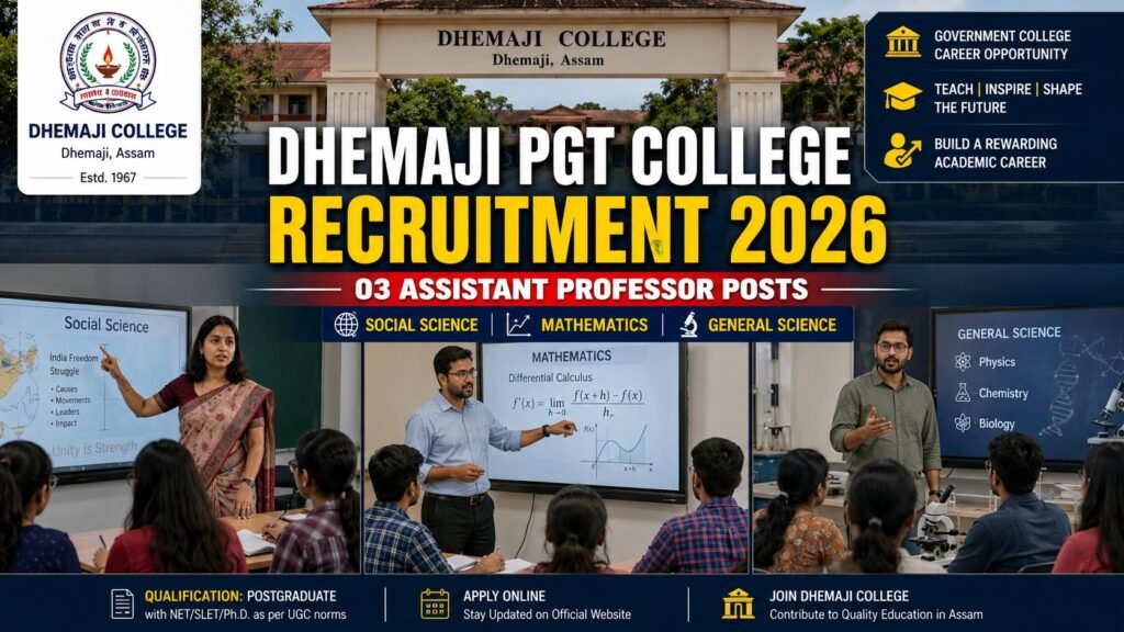 Dhemaji PGT College Recruitment 2026 Assistant Professor jobs notification