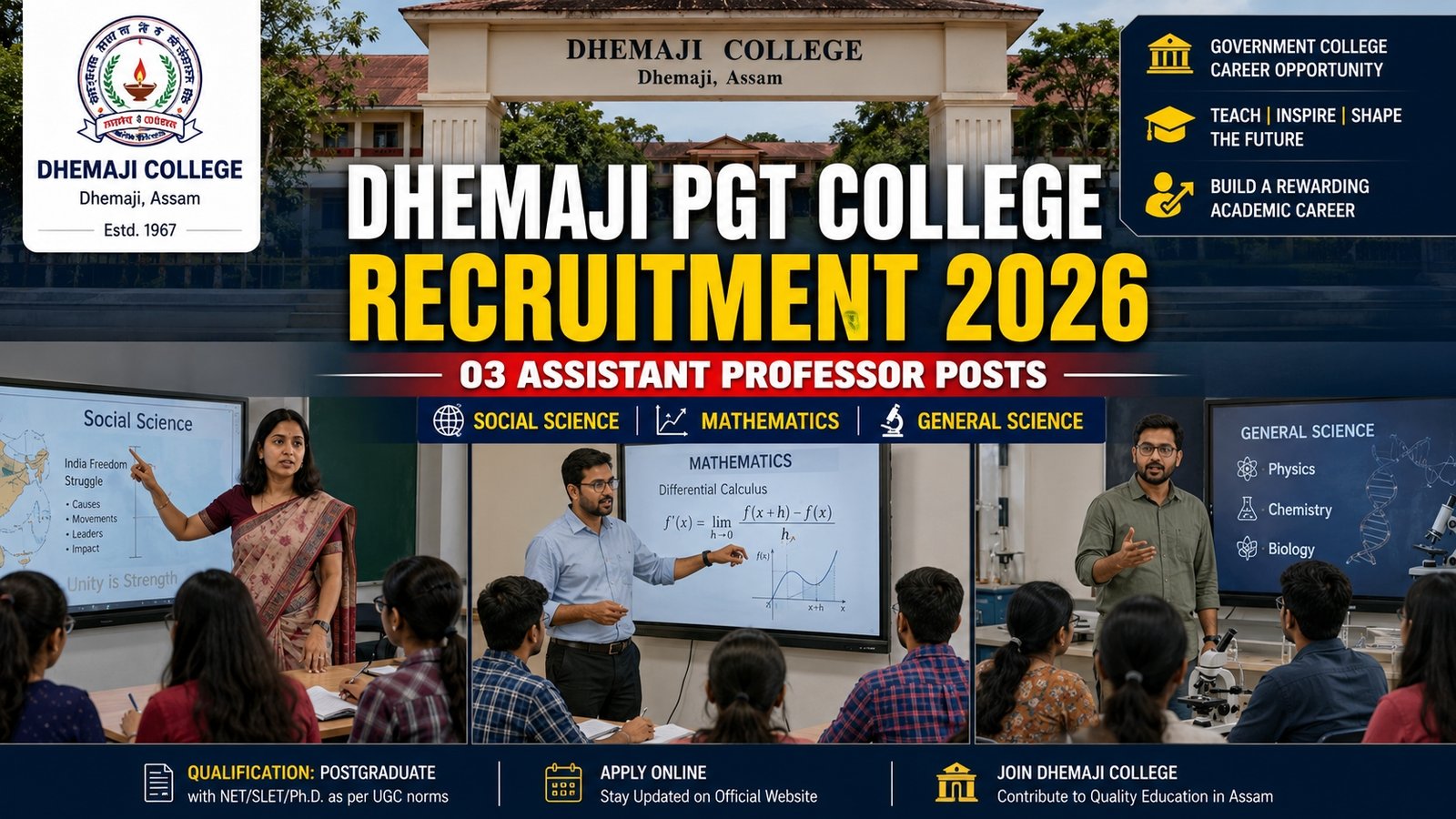 Dhemaji PGT College Recruitment 2026 Assistant Professor jobs notification