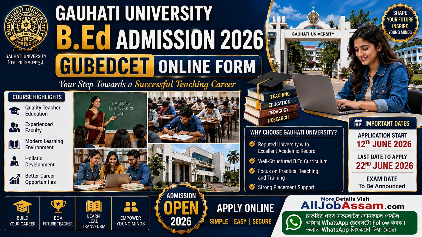 Gauhati University B.Ed Admission 2026 GUBEDCET online application notification