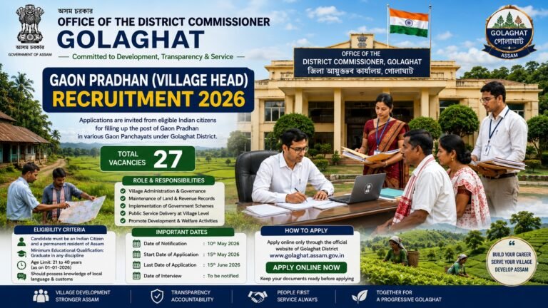 Golaghat Recruitment 2026 notification for 28 Gaon Pradhan vacancies