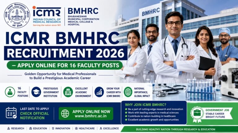 ICMR BMHRC Recruitment 2026 for 16 Professor Associate Professor and Assistant Professor vacancies