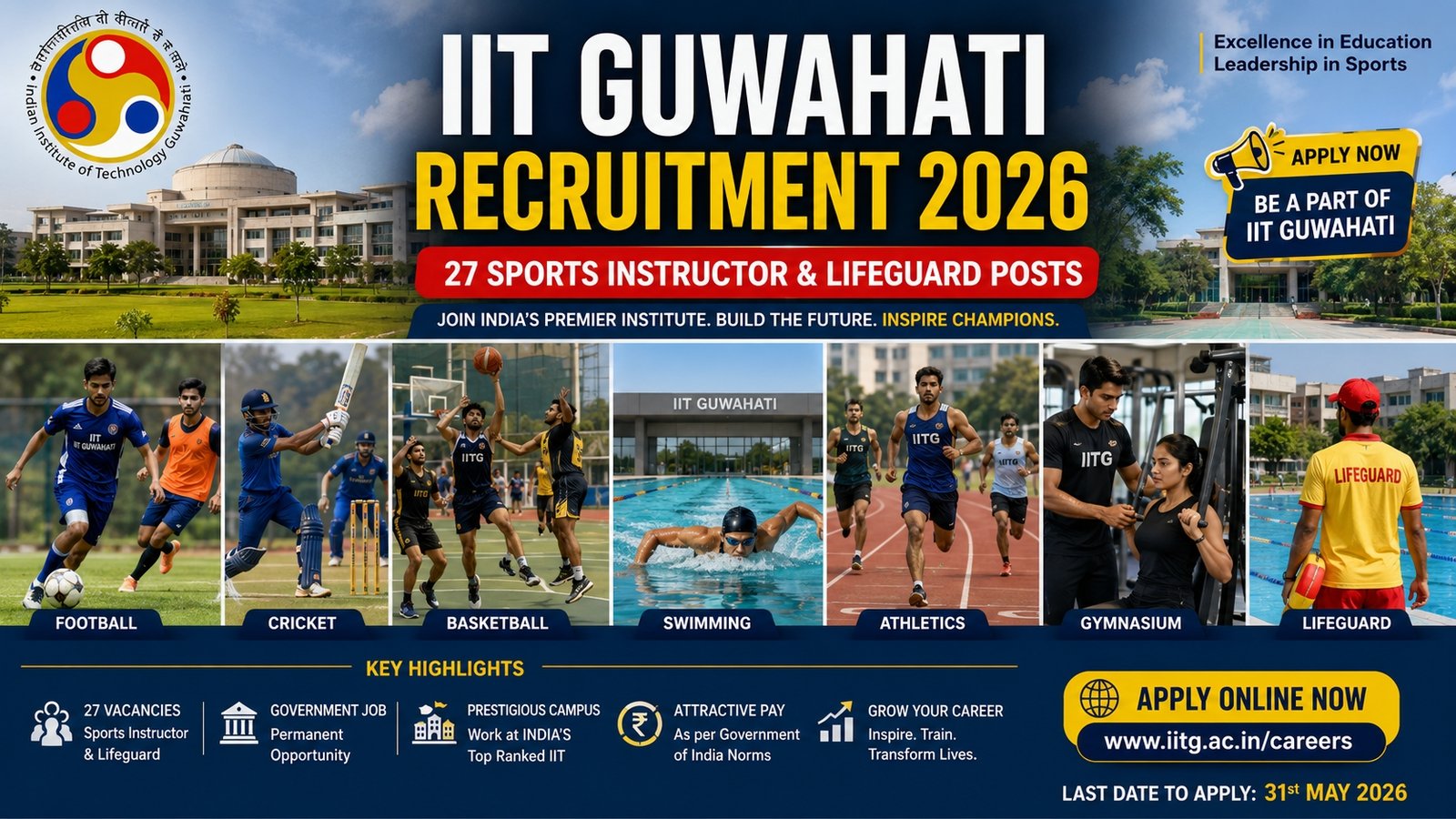 IIT Guwahati Recruitment 2026 sports instructor lifeguard vacancy notification