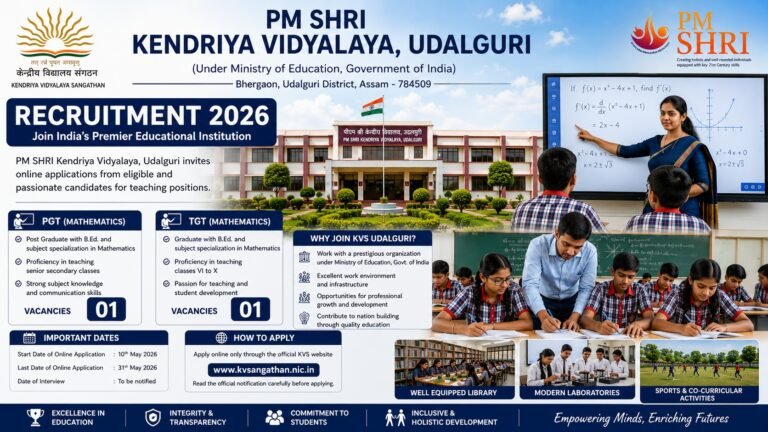 KV Udalguri Recruitment 2026 for PGT Maths and TGT Maths teaching posts