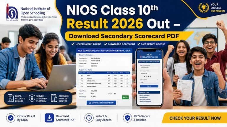 Students checking NIOS Class 10th Result 2026 online scorecard