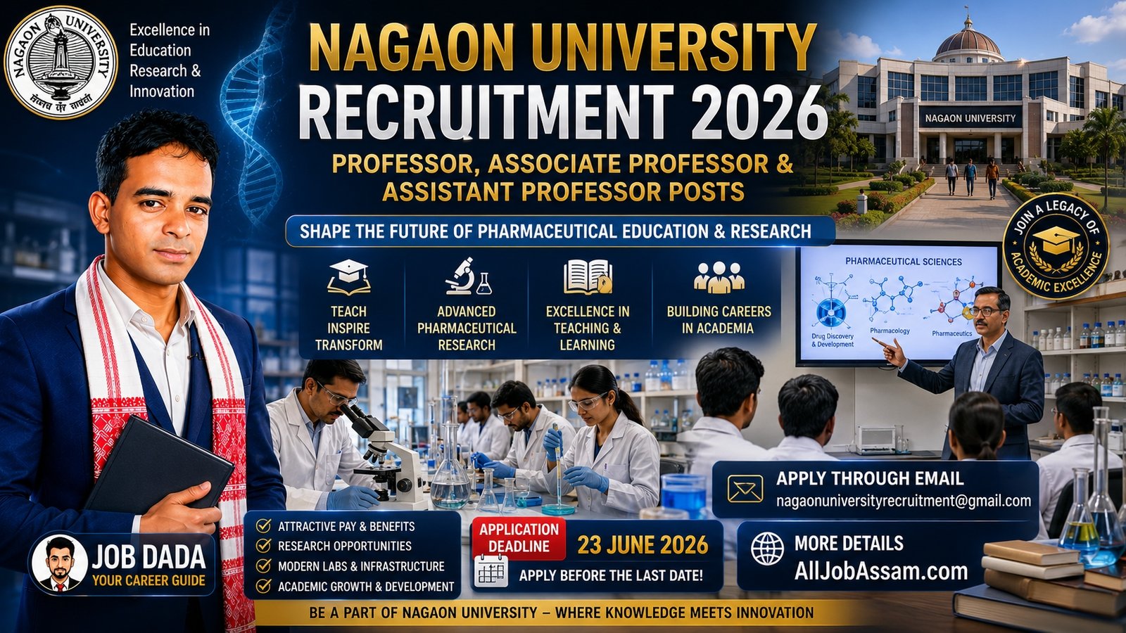 Nagaon University Recruitment 2026 for Professor Associate Professor and Assistant Professor posts