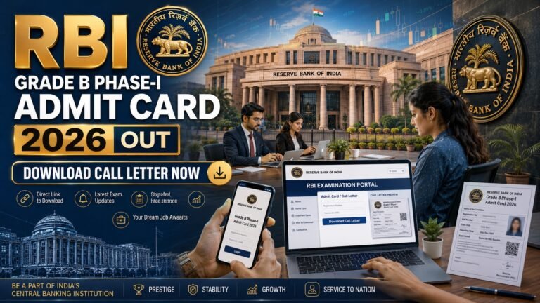 RBI Grade B Phase-I Admit Card 2026 released for Officer Grade B examination