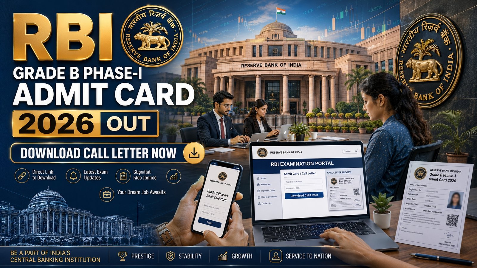 RBI Grade B Phase-I Admit Card 2026 released for Officer Grade B examination
