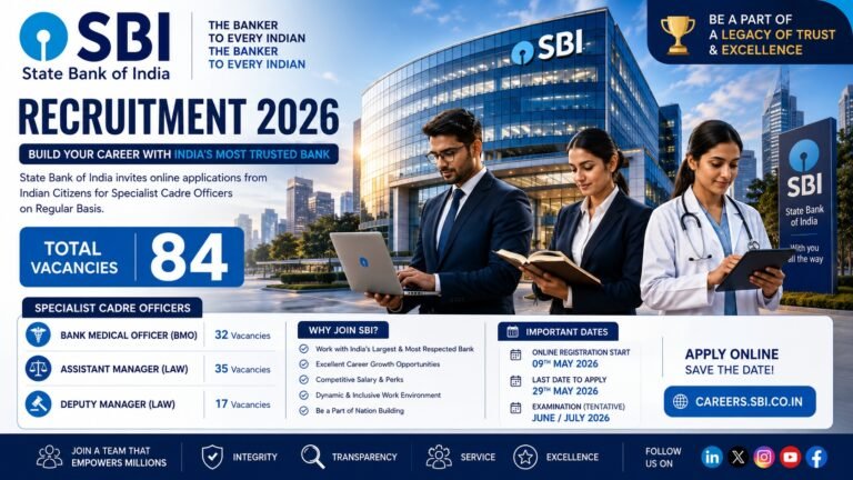 SBI Recruitment 2026 notification for 84 Bank Medical Officer and Manager vacancies