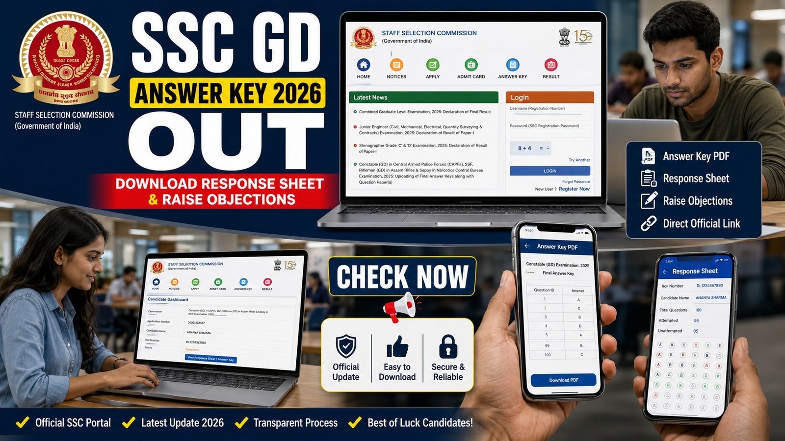 SSC GD Answer Key 2026 download response sheet and objection window