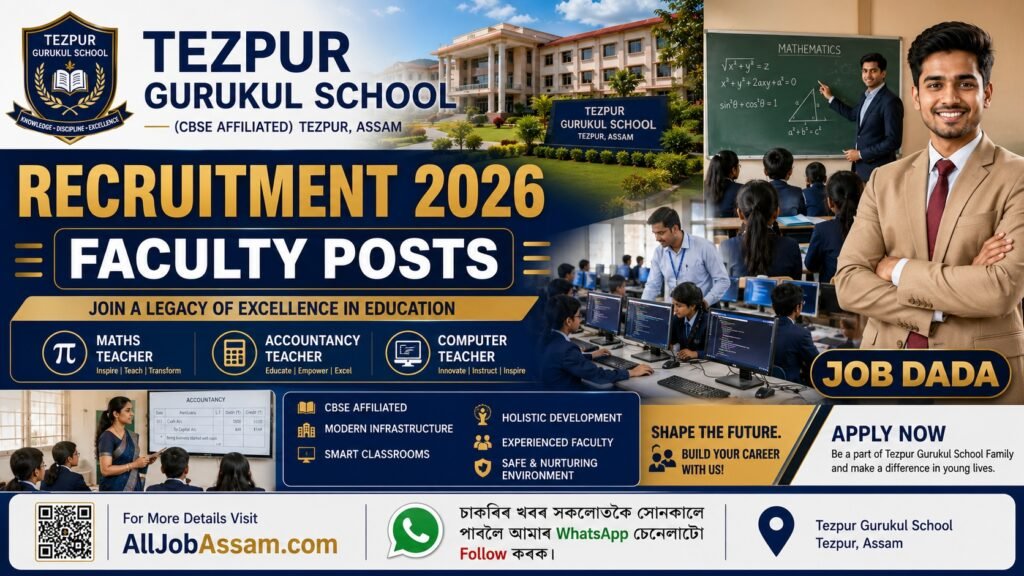 Tezpur Gurukul School Recruitment 2026 – Apply for 3 Faculty Posts | Maths, Accountancy & Computer Teacher Vacancy