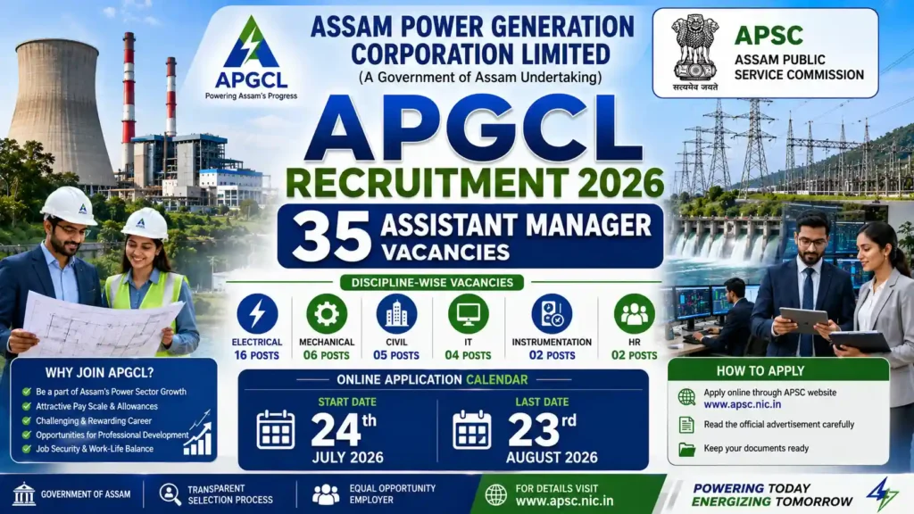 APGCL Recruitment 2026 notification for 35 Assistant Manager vacancies