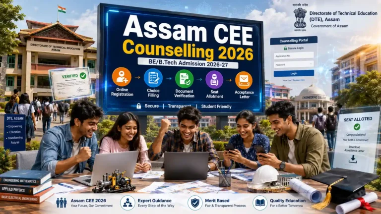 Assam CEE Counselling 2026 online registration, seat allotment and BE B.Tech admission process in Assam.