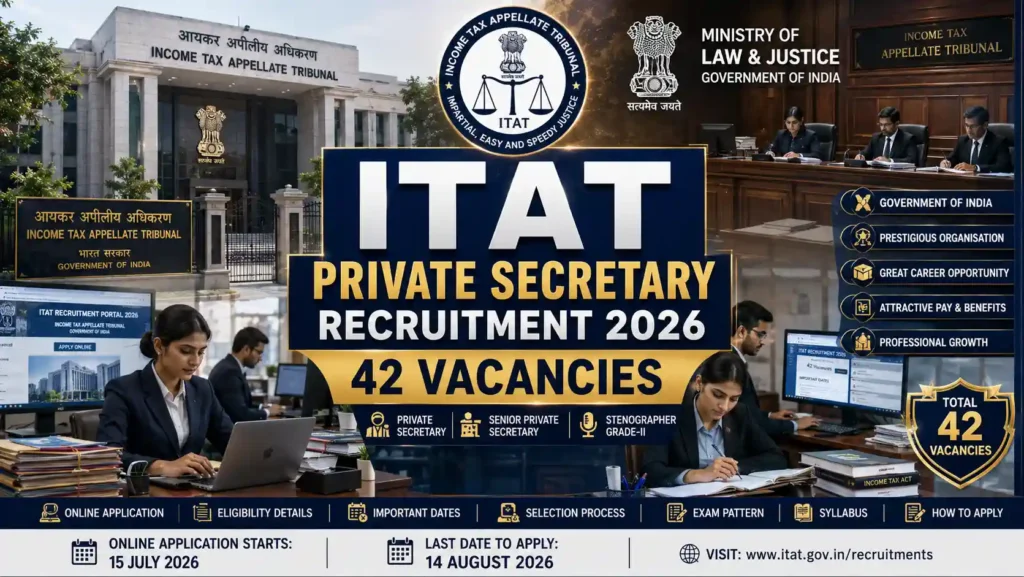 ITAT Private Secretary Recruitment 2026 vacancy details for Senior Private Secretary and Private Secretary posts under the Ministry of Law and Justice