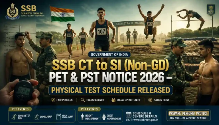 SSB CT to SI Non-GD PET PST Notice 2026 Physical Test Schedule Released