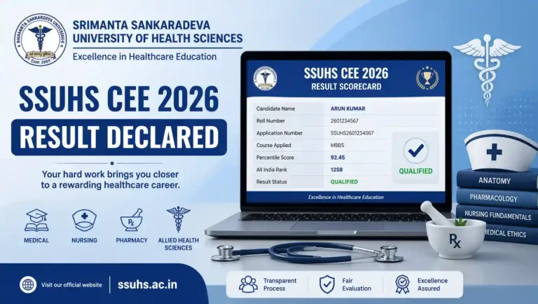 SSUHS CEE 2026 result and scorecard download for BSc Nursing, Pharmacy and Paramedical courses