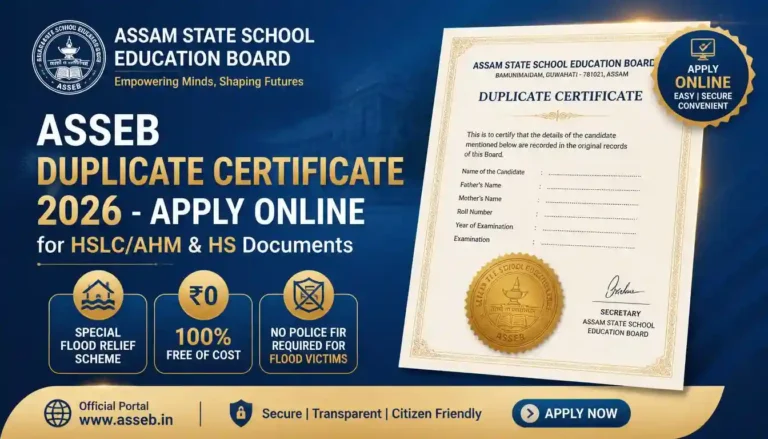 ASSEB Duplicate Certificate 2026 Online Application Banner for HSLC and HS Students