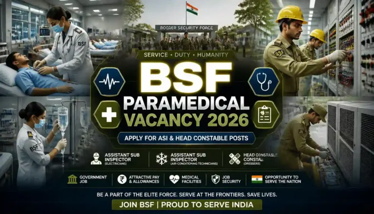 BSF Paramedical Vacancy 2026 notification for Assistant Sub Inspector and Head Constable Group C posts under BSF Medical Directorate.