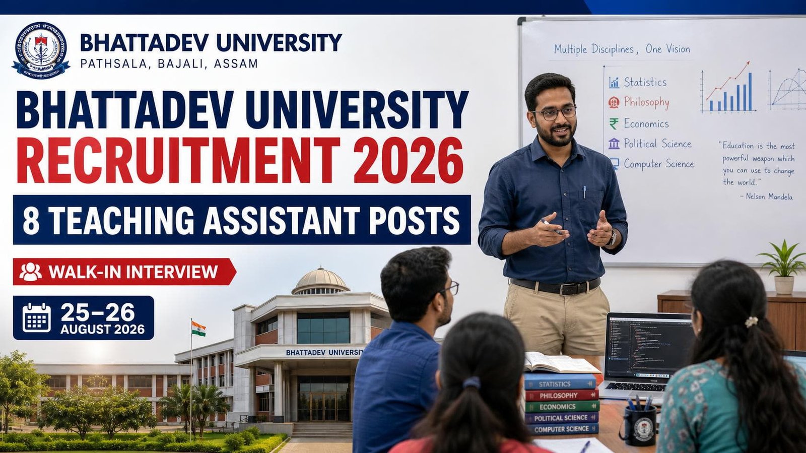 Bhattadev University Recruitment 2026 for 8 Teaching Assistant posts