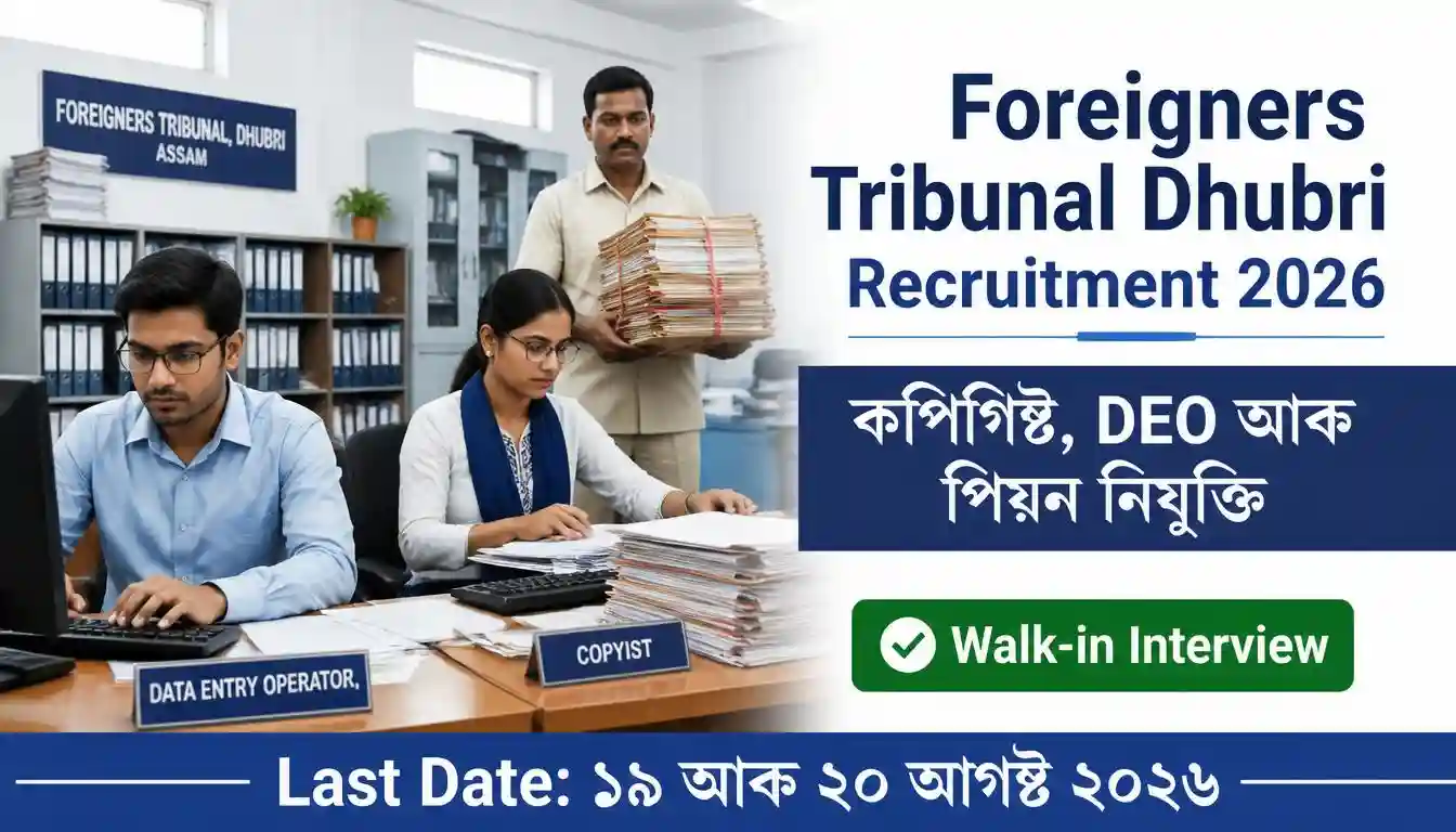 Foreigners Tribunal Dhubri Recruitment 2026 notification for Copyist, Office Peon, and Data Entry Operator vacancies