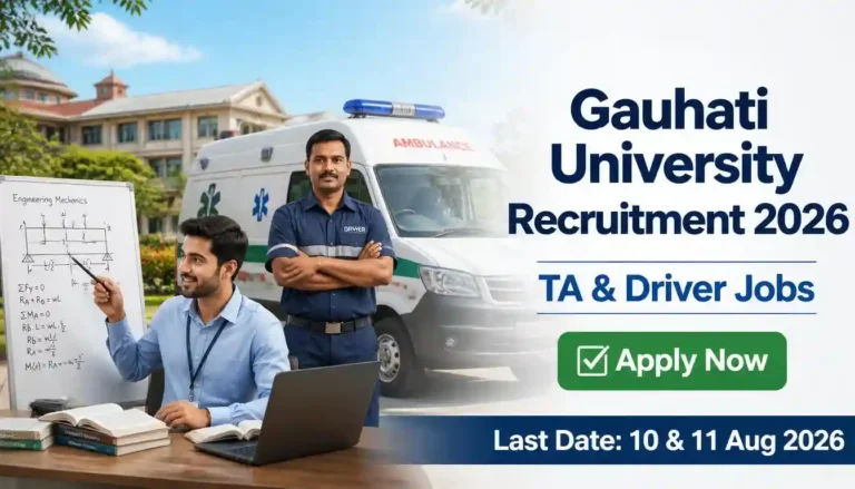 Gauhati University Recruitment 2026 notification for Teaching Associate and Driver vacancies in Assam